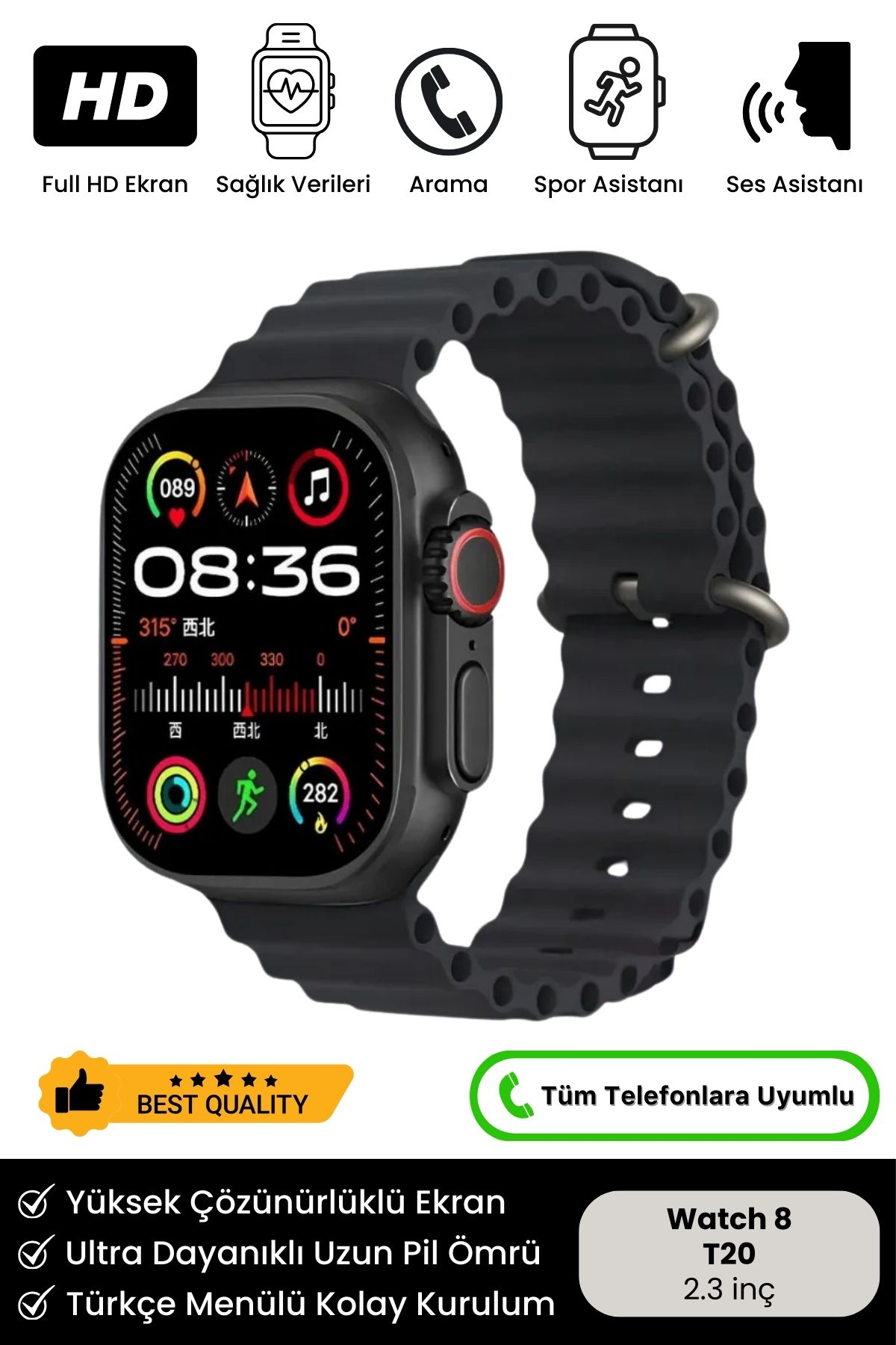 Yeni Nesil Watch 8 Ultra 4 Kordonlu Spor Ve Sağlık Sensörlü Ios Android Bluetooth T20 Akıllı Saat